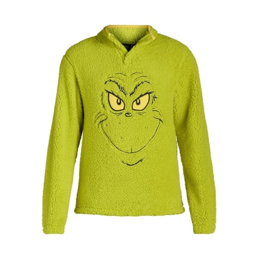 Dr. Suess Adult Green Grinch Christmas Fleece Sherpa Pullover